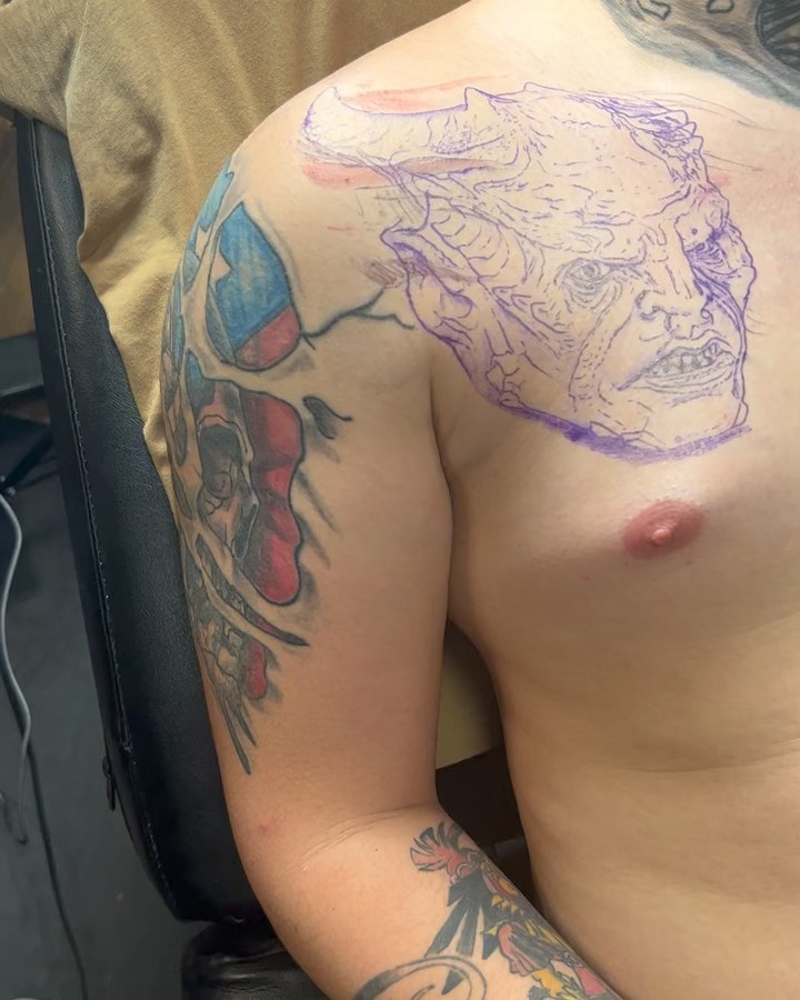 Tattoo stencil being prepared